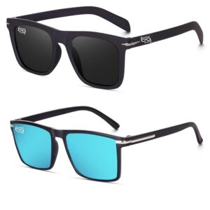 mashamart® Aviator Sunglasses for Men with Polarised Lenses,UV Protected Goggles, Black and Blue Mercury, Set of 2