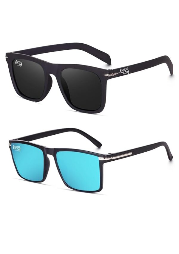 mashamart® Aviator Sunglasses for Men with Polarised Lenses,UV Protected Goggles, Black and Blue Mercury, Set of 2