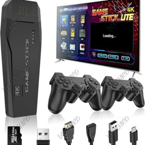 DOMENICO Wireless Video Games for TV Gaming Retro Gaming Console with Game Stick 1080P Plug & Play TV Video Game Set for 2 Player with 9Emulator for Kids & Old School Station Video Game, Black