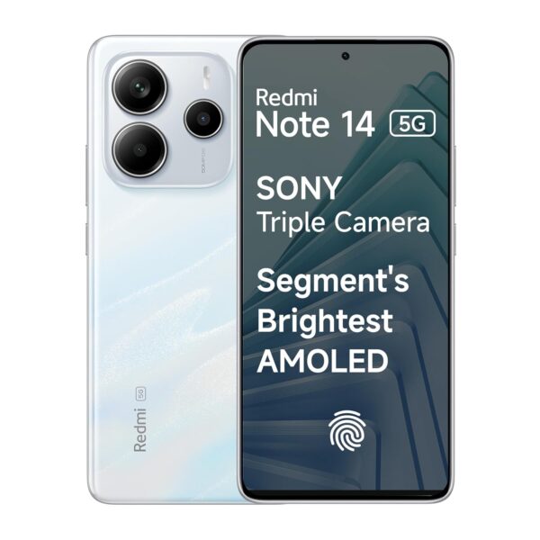 Redmi Note 14 5G (Mystique White, 8GB RAM 256GB Storage) | Global Debut MTK Dimensity 7025 Ultra | 2100 nits Segment Brightest 120Hz AMOLED | 50MP Sony LYT